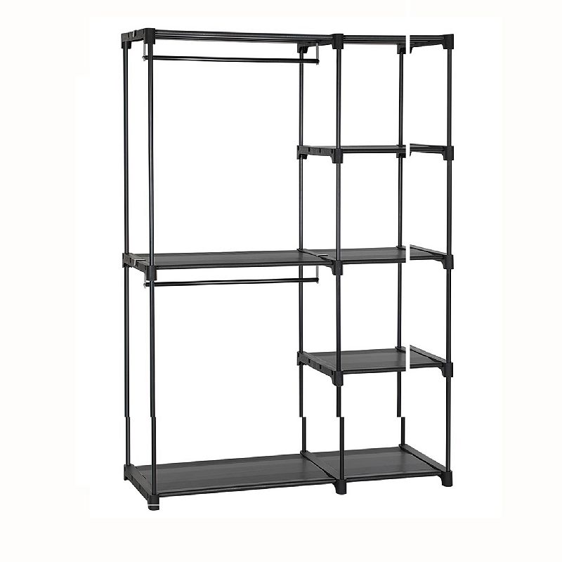 Freestanding Closet Organizer， Portable Wardrobe with Hanging Rods， Clothes Rack， Storage Organizer