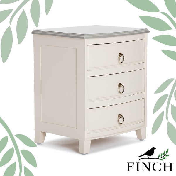 Finch Charleston End Table Nightstand with Drawers， Cream White/Gray