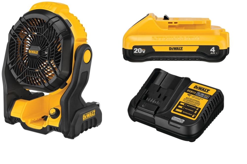 DW 20V MAX Jobsite Fan with Compact 4Ah Battery Starter Kit Bundle DCB240C-DCE512B from DW