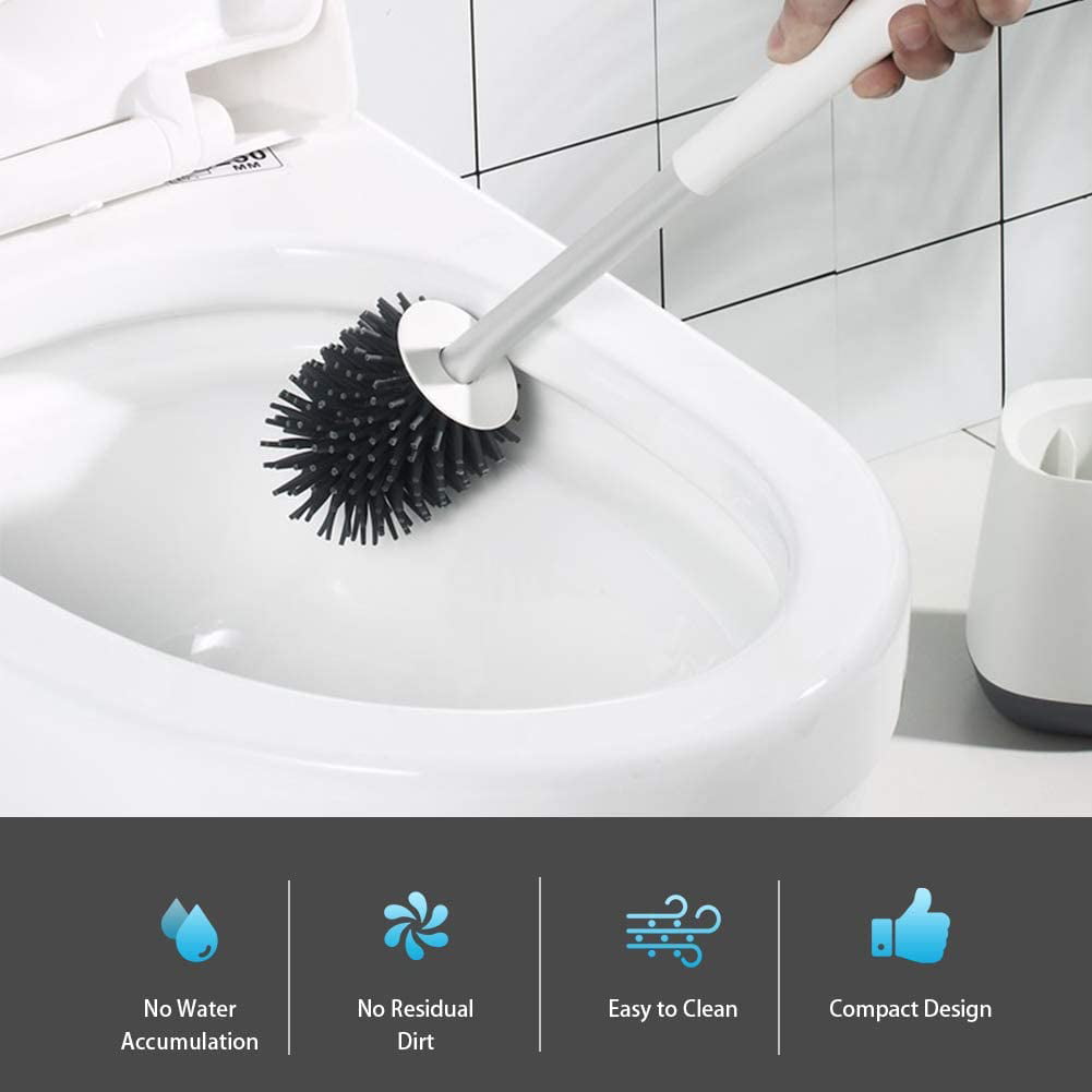 AOMBOO Toilet Brush and Holder Set， Bathroom Toilet Bowl Brush and Caddy Cleaning Brush with Holder Silicone Bristles and TPR Soft Bristle