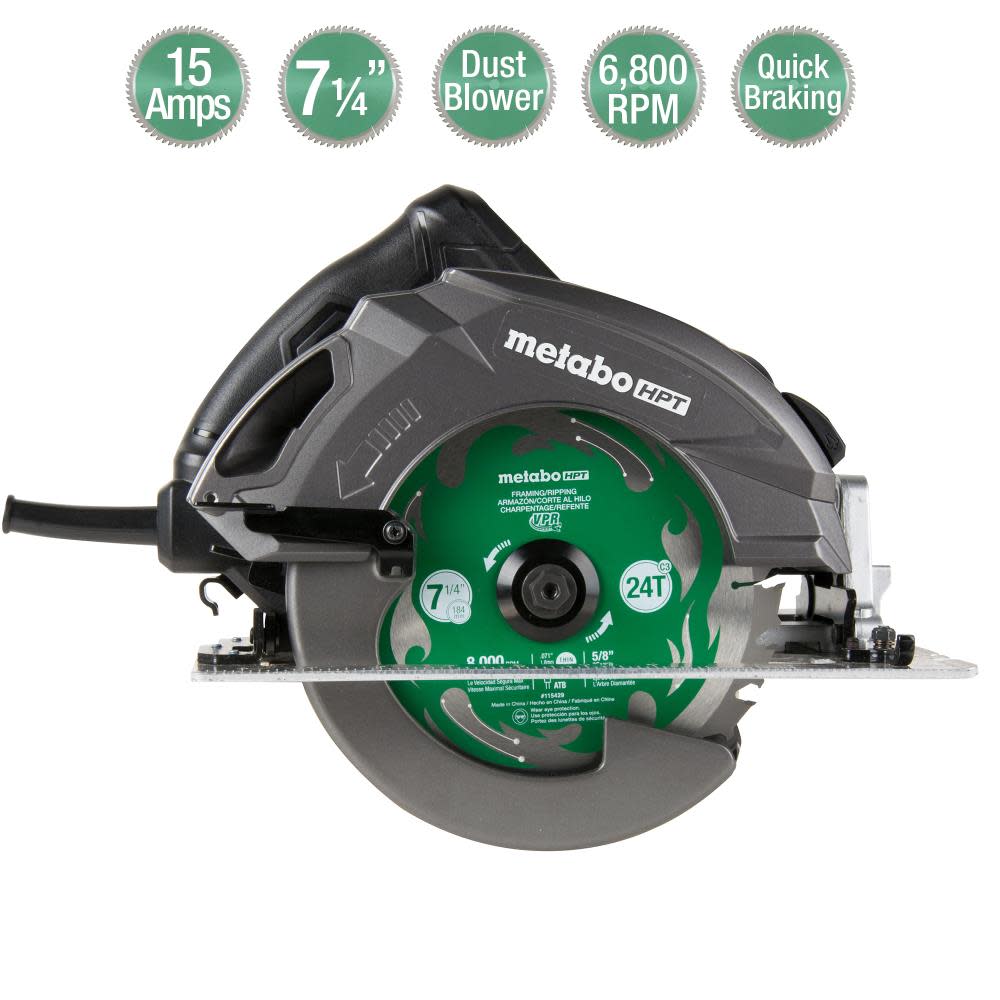 7-1/4 Inch Rip Max Pro Grade 15 Amp 6800 rpm Circular Saw with Brake ;