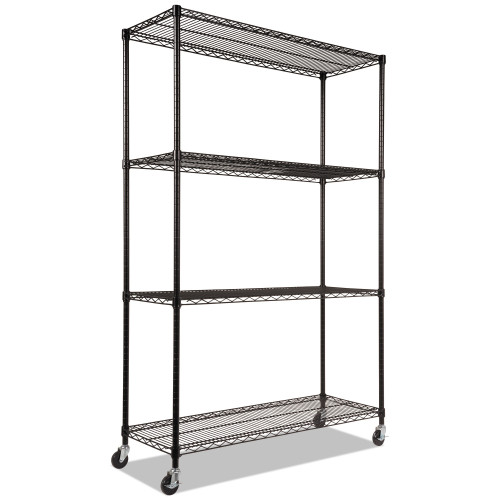 Alera NSF Certified 4-Shelf Wire Shelving Kit with Casters， 48w x 18d x 72h， Black (SW604818BL)