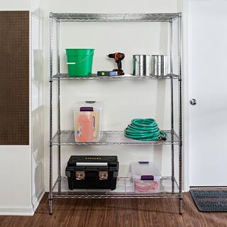 Honey-Can-Do Gray 4-Tier Adjustable Chrome Garage Storing Shelving Unit with 350 lbs. Per-Shelf Capacity SHF-09687