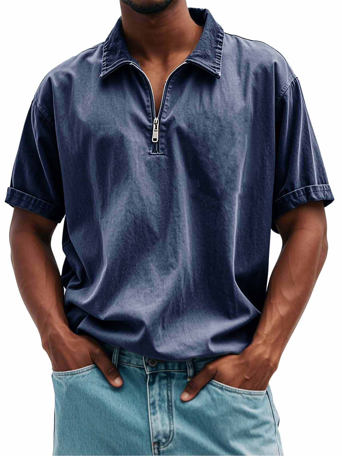 Men's Fashion Retro Casual Stand Collar Short Sleeve Polo Shirt