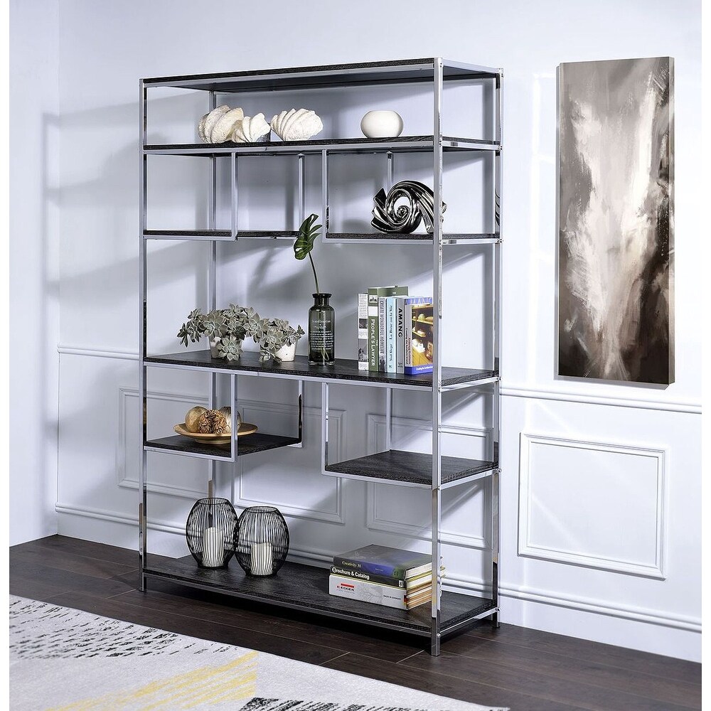 Bookshelf  Rustic Gray Oak   Chrome