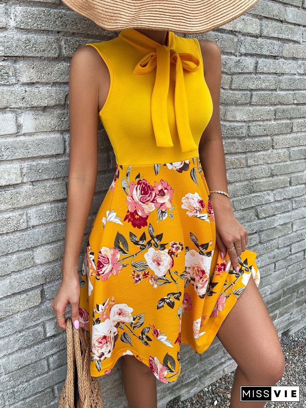 Women's Summer Dress New Print Floral Print Sleeveless Bodycon Dress High Waist Boho Beach Dress Vestido Feminino