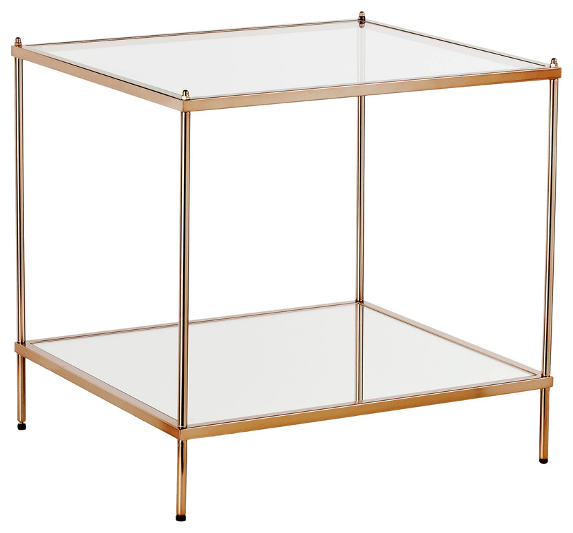 22 quotGold Glass And Iron Square Mirrored End Table   Contemporary   Side Tables And End Tables   by HomeRoots  Houzz