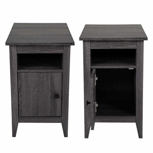 Set of 2 Nightstand for Bedroom Living Room， 1-Drawer Wooden End Table Bedside Table， HomeandKitchen Storage Cabinet - Cement Gray - - 37185495