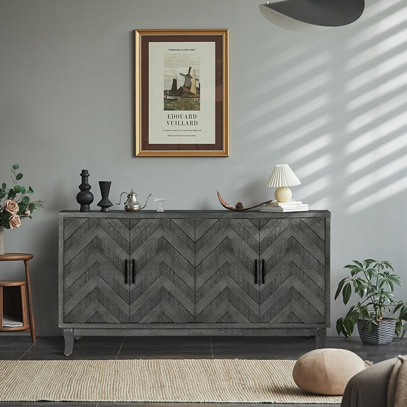 Elegent Taupe Grey Colour Wood Cabinet Vintage Style Sideboard