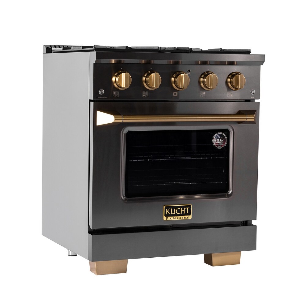 Gemstone 30 in. 4.2 cu. ft. Dual Fuel Range for Natural Gas   Under Cabinet Range Hood in Titanium SS   Titanium Stainless Steel