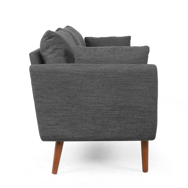 Feichko Contemporary Fabric Pillow Back 3 Seater Sofa Charcoal walnut Christopher Knight Home