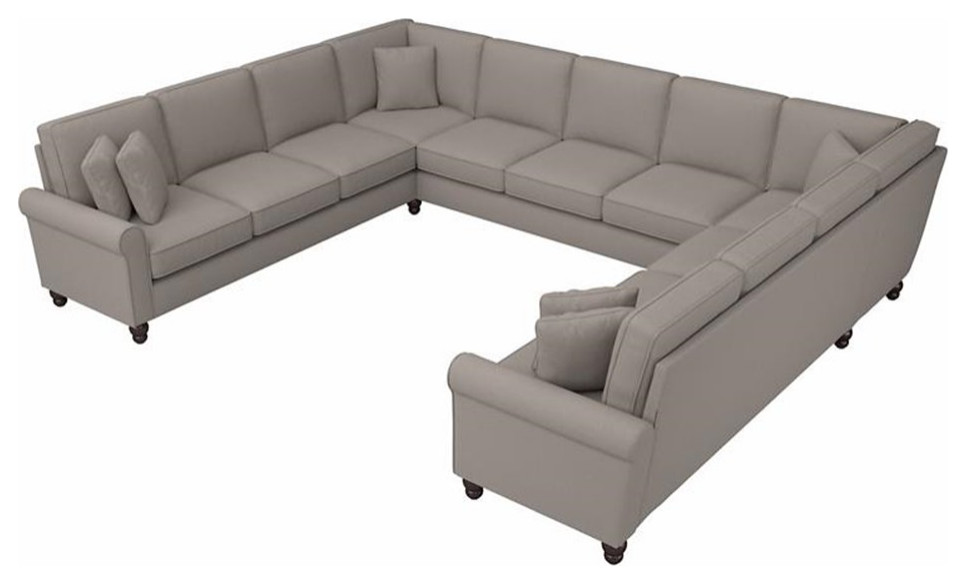 Hudson 137W U Shaped Sectional Couch in Beige Herringbone Fabric   Sectional Sofas   by Homesquare  Houzz