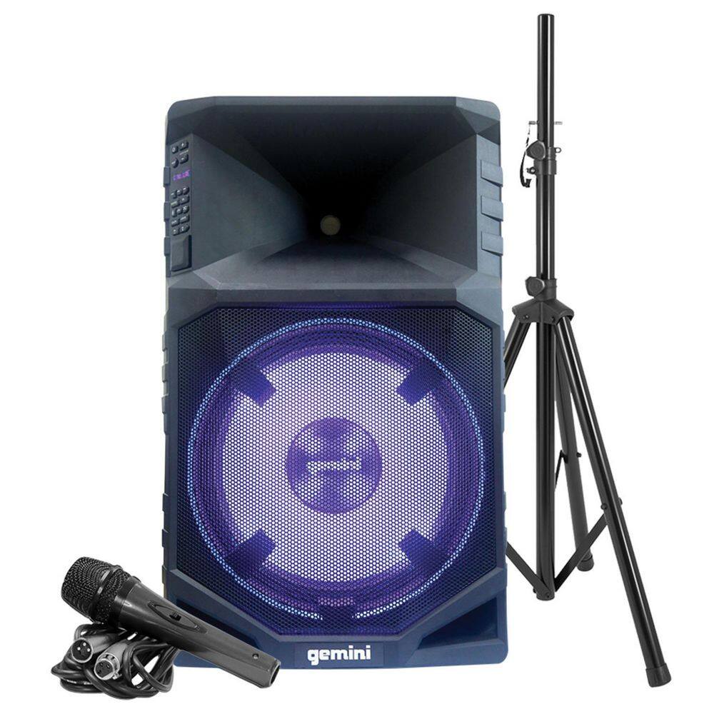 Gemini 15 in. Portable Water-Resistant Wireless Bluetooth Party System with Speaker Stand and Microphone GSW-T1500PK