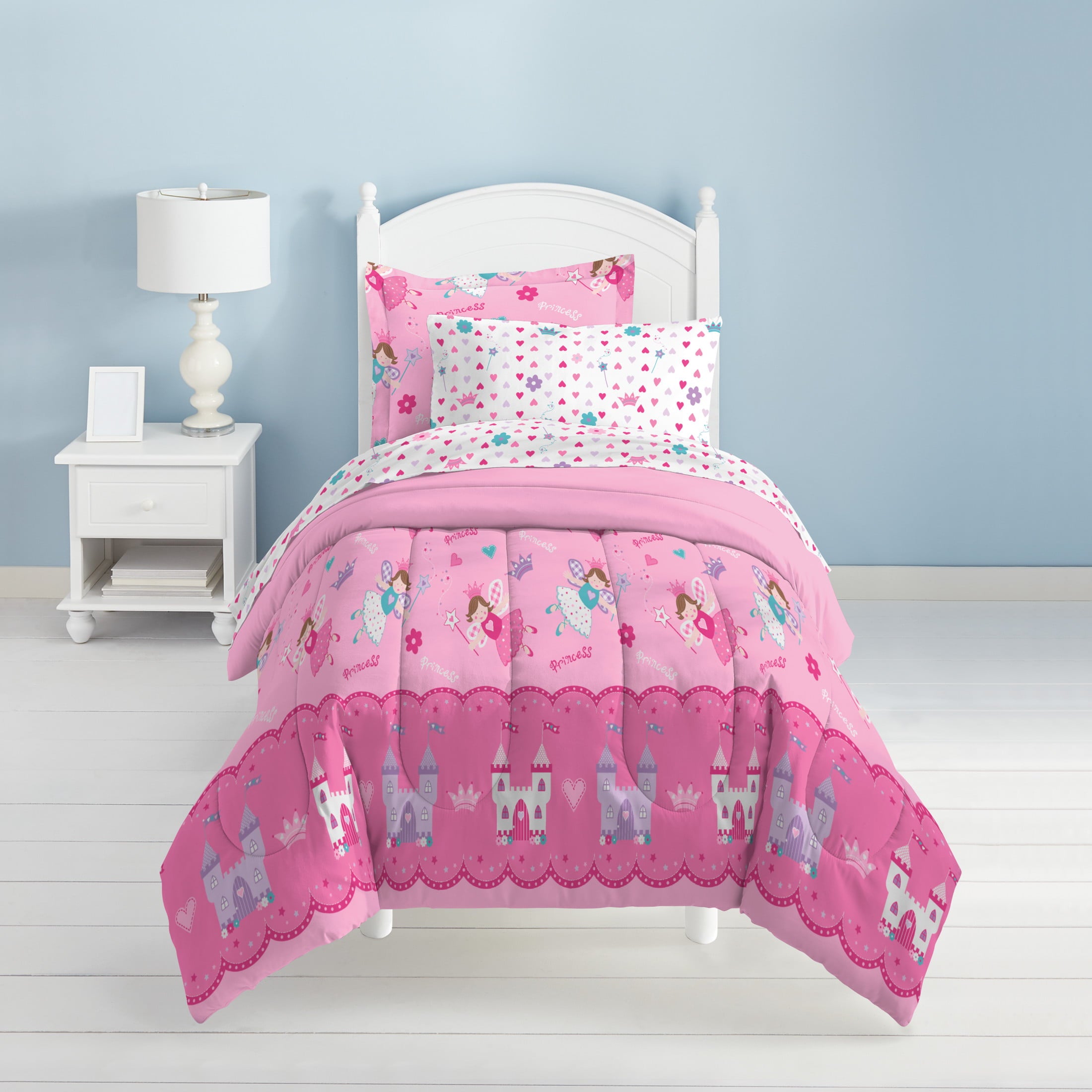 Dream Factory Magical Princess Twin 5 Piece Comforter Set， Polyester， Microfiber， Pink， Purple， White， Multi