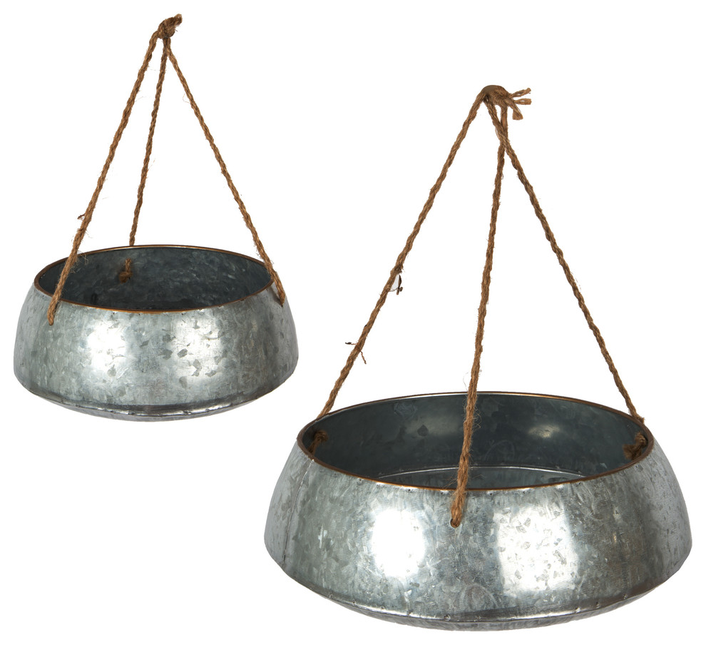 Galvanized Metal Hanging Planters  2 Piece Set  11 quotx4.5 quot  Industrial Silver   Beach Style   Outdoor Pots And Planters   by CTG Brands Inc.  Houzz