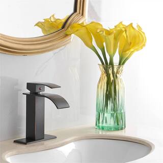 FLG Single Handle Single Hole Waterfall Bathroom Faucet with Pop-up Drain Kit and Deckplate Included in Oil Rubbed Bronze LE-0046-ORB-D