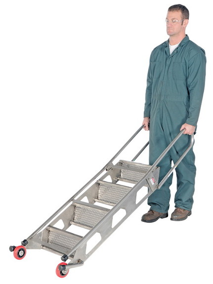 Vestil FLAD 4 SS folding 4 step ladder w/wheels ss