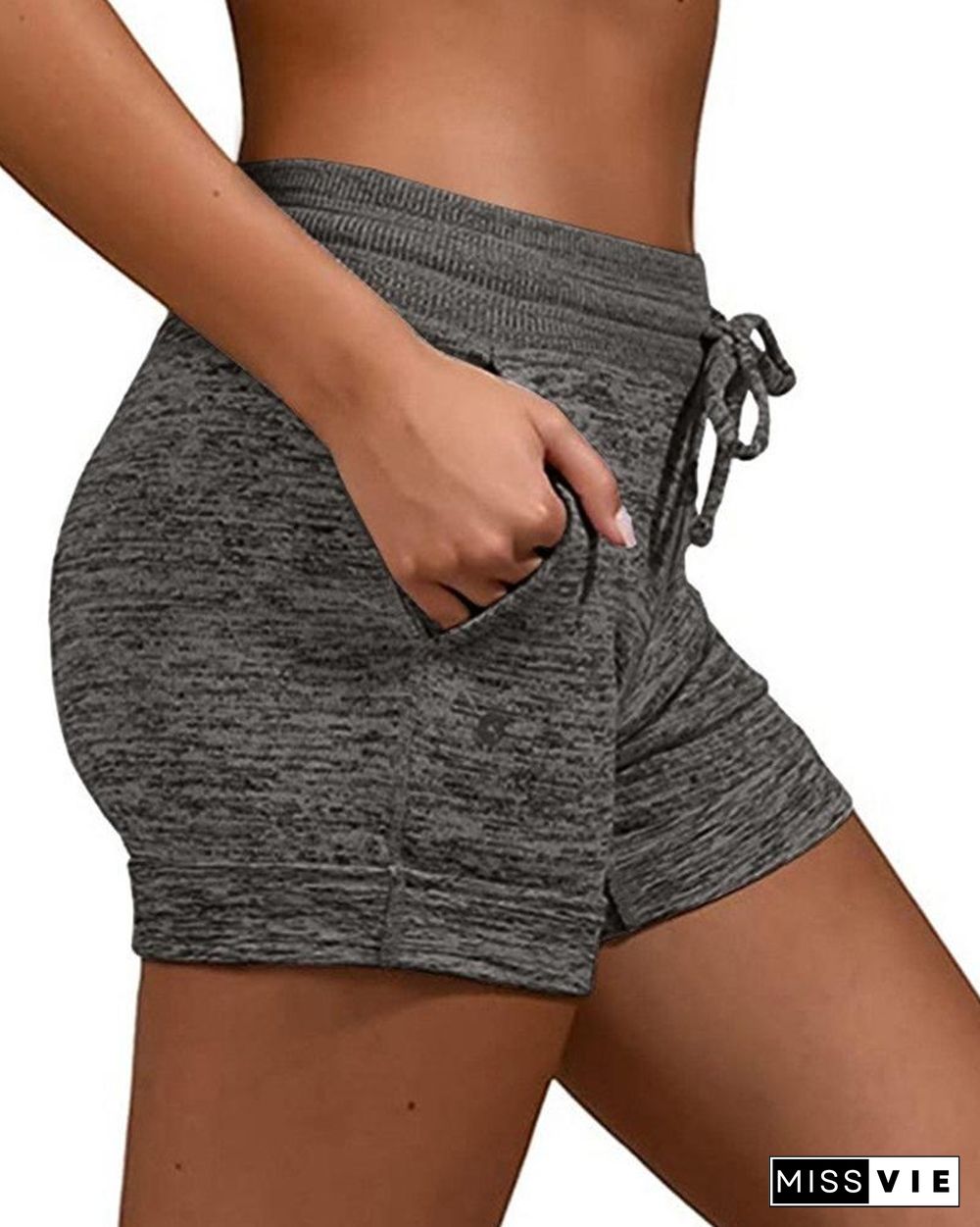 Plain Drawstring Basic Yoga Shorts