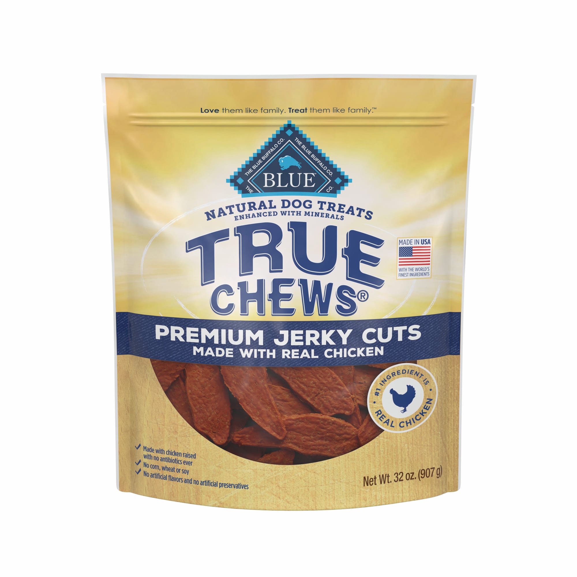 Blue Buffalo True Chews Premium Jerky Cuts Made with Real Chicken Natural Dog Treats， 32 oz.