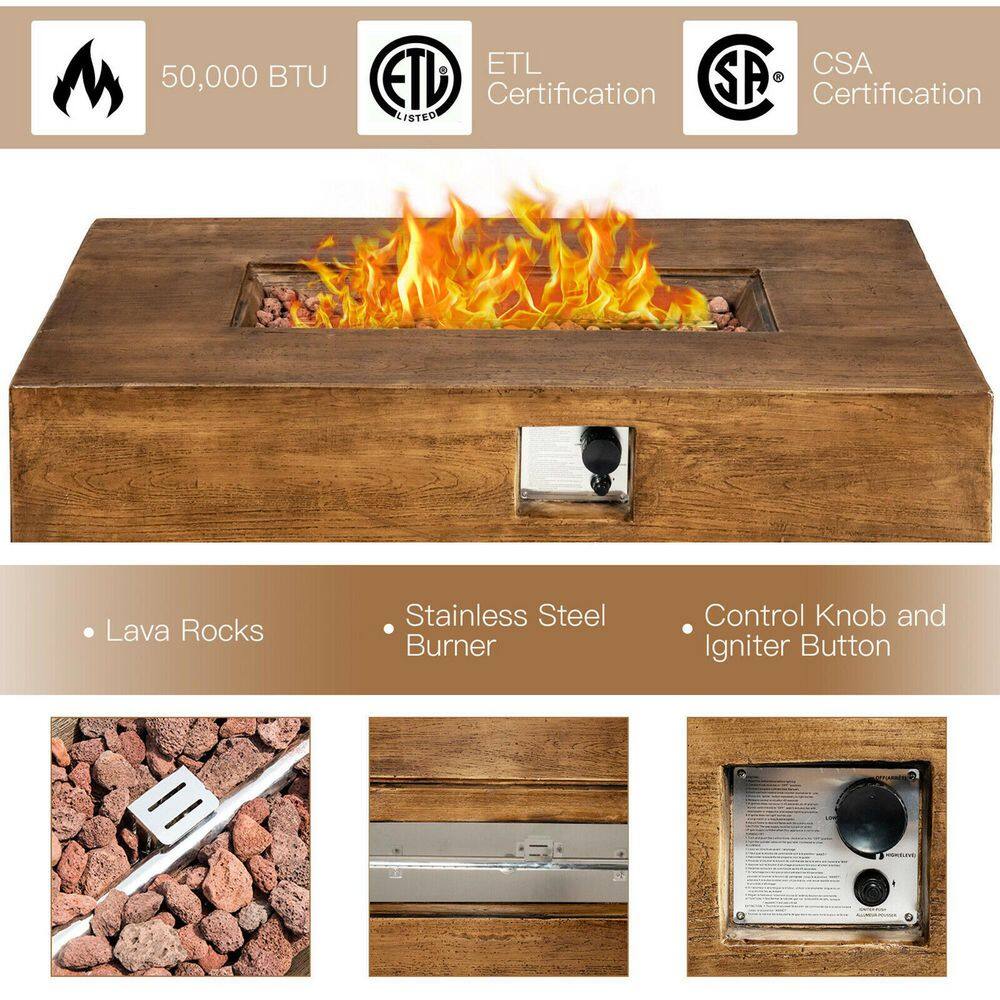 Gymax 48 in. x 27 in. Outdoor Gas Fire Pit Table 50000 BTU with Lava Rocks and Cover GYM08856