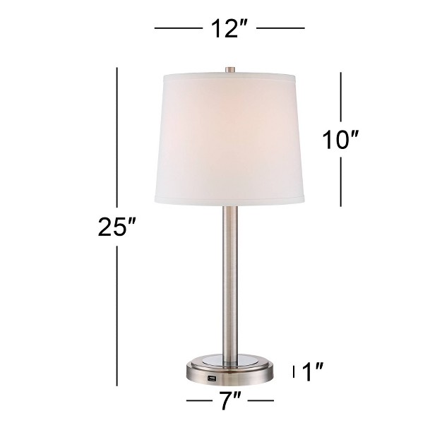 High Set Of 2 Brushed Nickel With Usb Charging Port Off White Drum Shade For Living Room Office House Desk