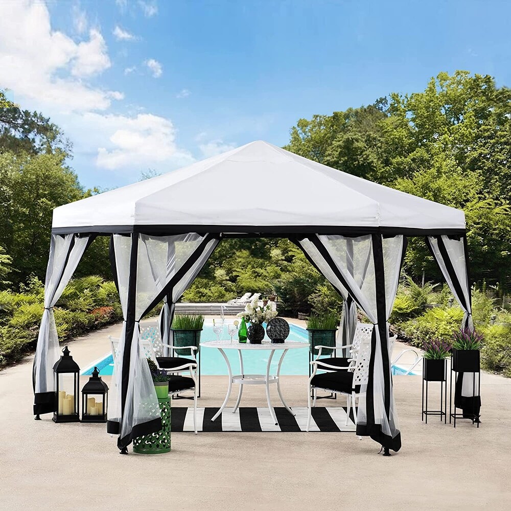 Sunjoy Patio 11 ft. x 11 ft. Gray and Black 2 tone Pop Up Portable Hexagon Steel Gazebo