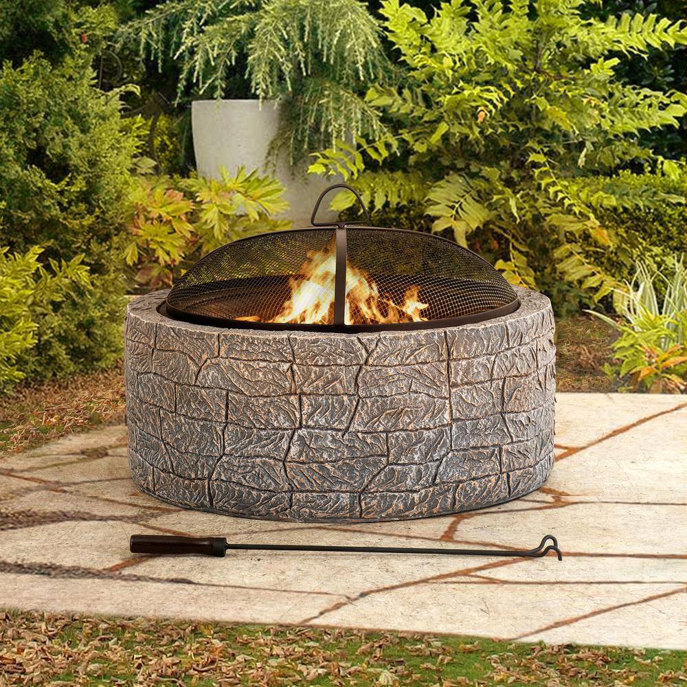 Sunjoy Normandie Stone 26 in. Round Steel Wood Burning Firepit A301016300