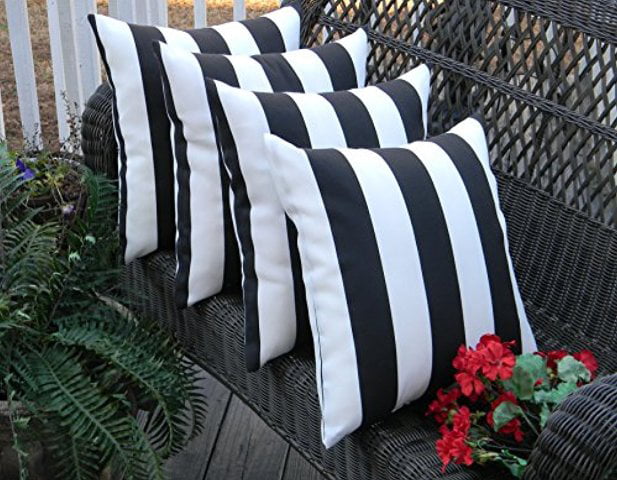 RSH Décor Indoor Outdoor Set of 4 Pillows 17" x 17", Black & White Stripe