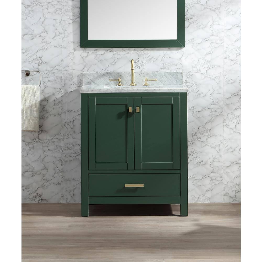 Eileen 30in.W X22in.DX35.4 in. H Bathroom Vanity in Green with Natural Marble Stone Vanity Top in White with White Sink 59030-CAB-GN-SQ