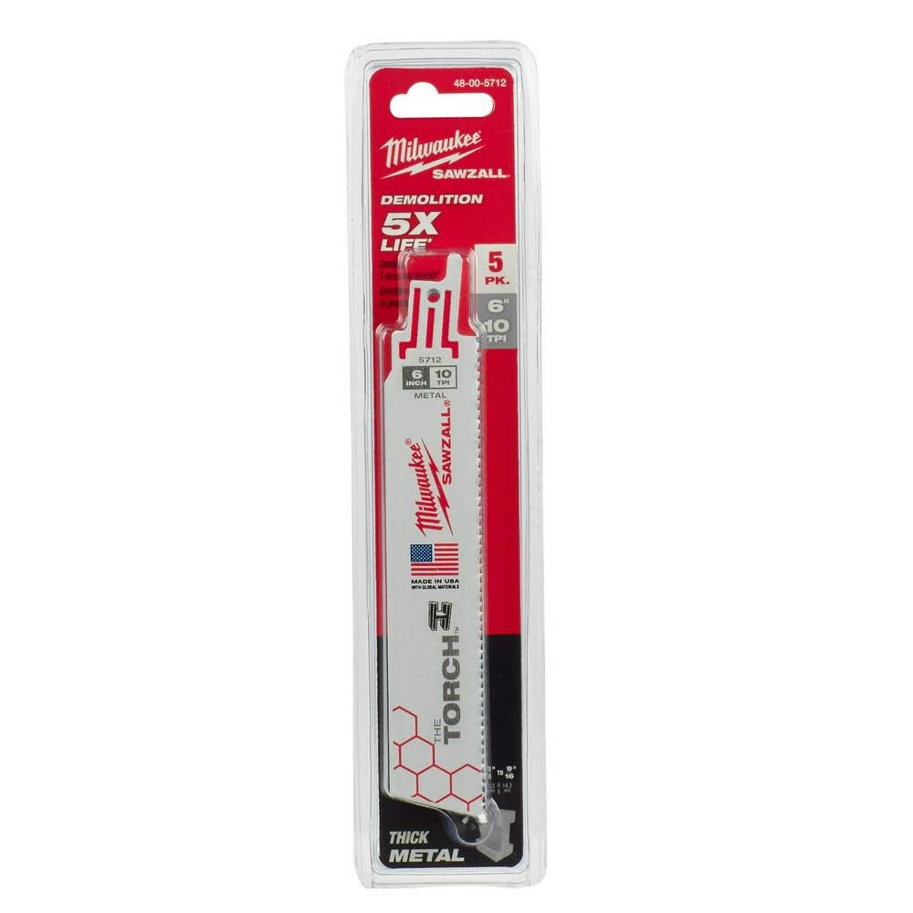 MW 6 in. 10 TPI THE TORCH SAWZALL Blades 5PK 48-00-5712 from MW