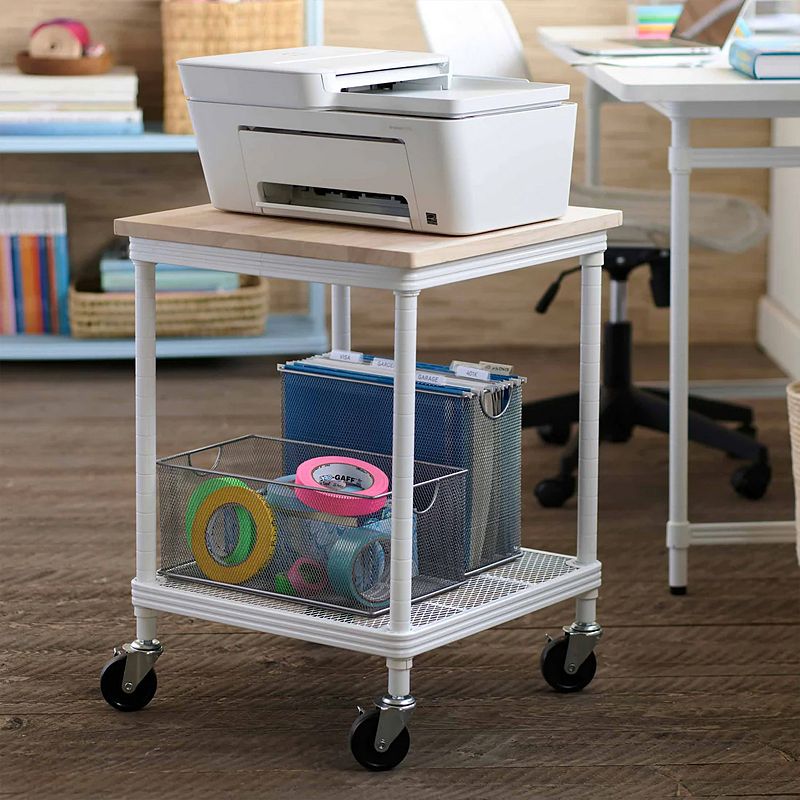 Design Ideas Meshworks 2 Tier Wheeled Metal Storage Shelving Unit Cart， White