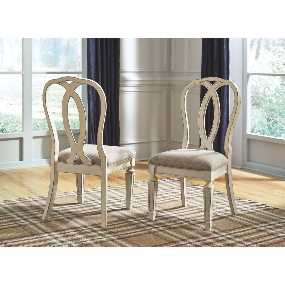 Signature Design By Ashley Realyn Dining Room Chair   Set of 2   Chipped White