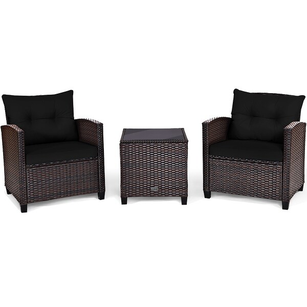 Outdoor 3piece Cushioned Rattan Patio Furniture Conversation Set