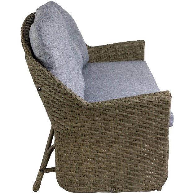 Taupe Gray Resin Wicker Deep Seated Double Glider With Gray Cushions