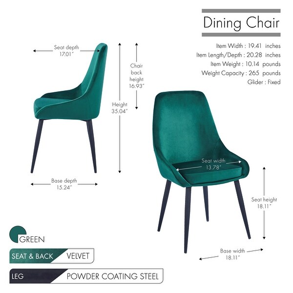 Porthos Home Fern Dining Chairs Set of 2， Velvet Upholstery， Steel Legs