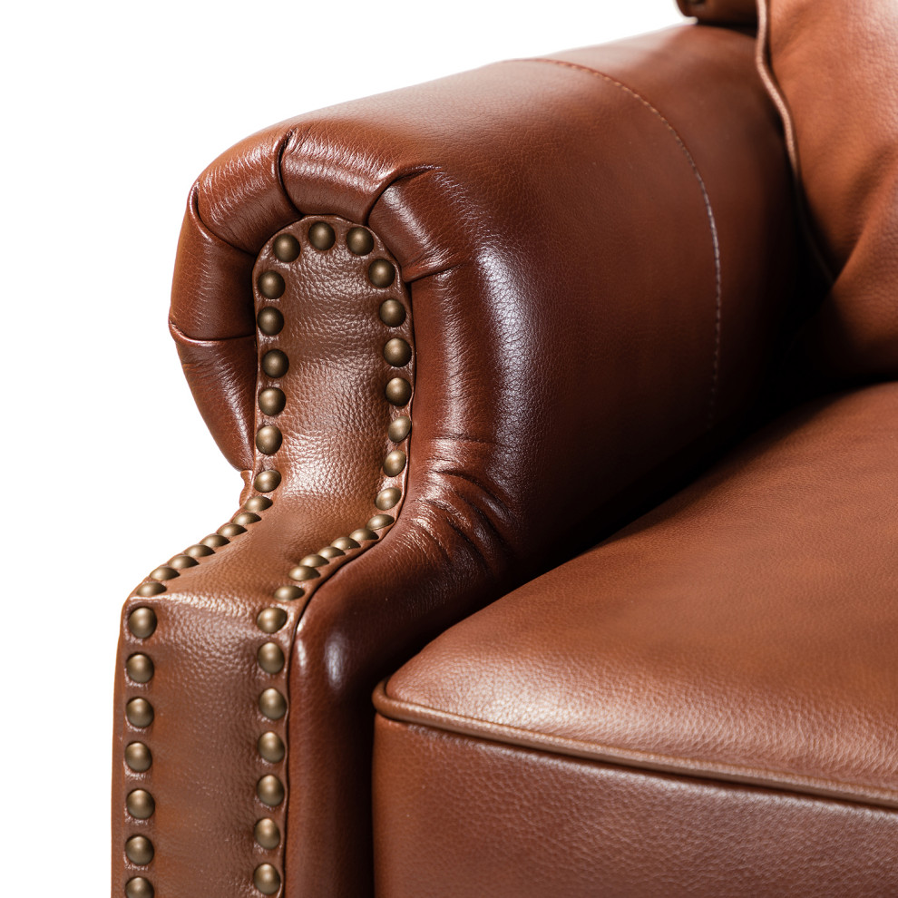 Genuine Leather Cigar Recliner With Nail Head Trim   Traditional   Recliner Chairs   by Karat Home  Houzz