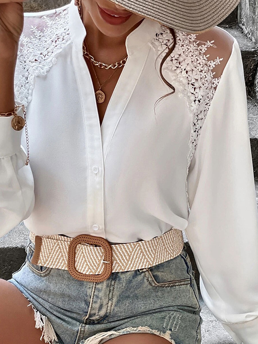 Casual Loose Lace Stitching Long-sleeved Blouse