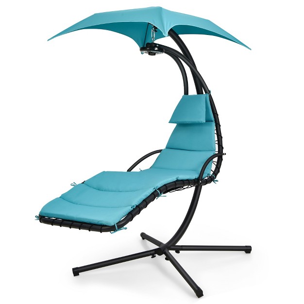 Costway Costway Patio Hanging Lounge Chaise Hammock Chair Removable Canopy Grey navy turquoise