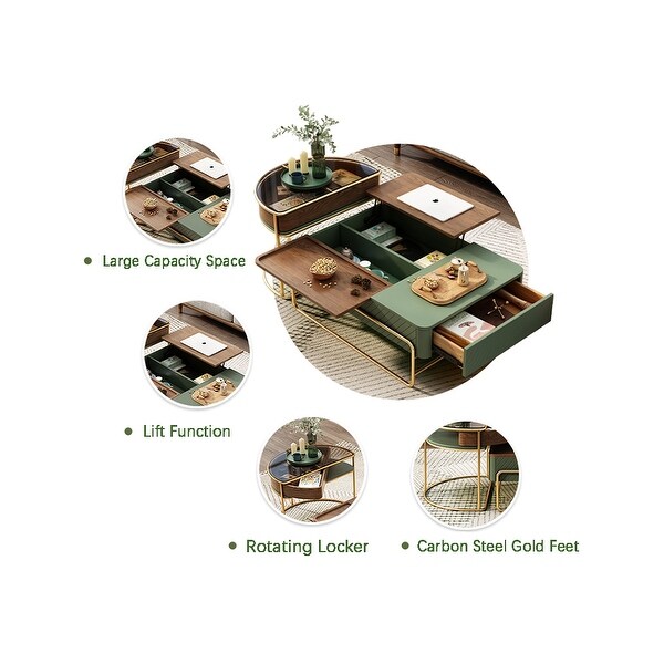 39.37'' Modern Lift-top Nesting Coffee Table Set with Drawer-- Green