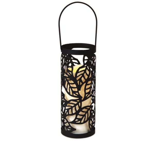 Black Leaf Pattern Led Flameless Pillar Candle Lantern