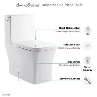 Swiss Madison Concorde 1-Piece 1.28 GPF Left Side Single Flush Handle Square Toilet in White with Seat Included SM-1T107