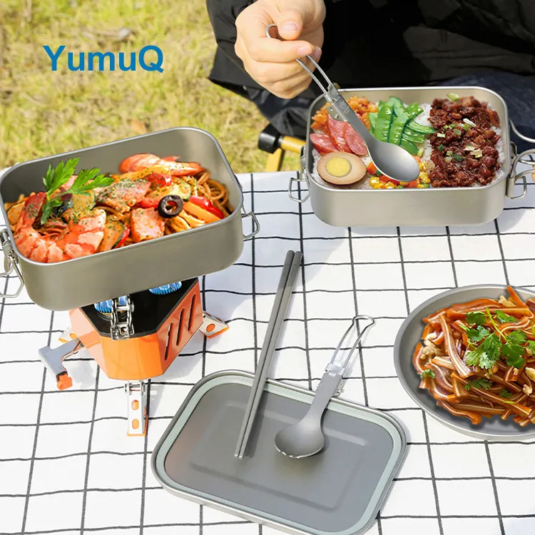 YumuQ 800ml Ultralight Pure Titanium Camping lunch box With Leakproof For One Person Travel Hiking