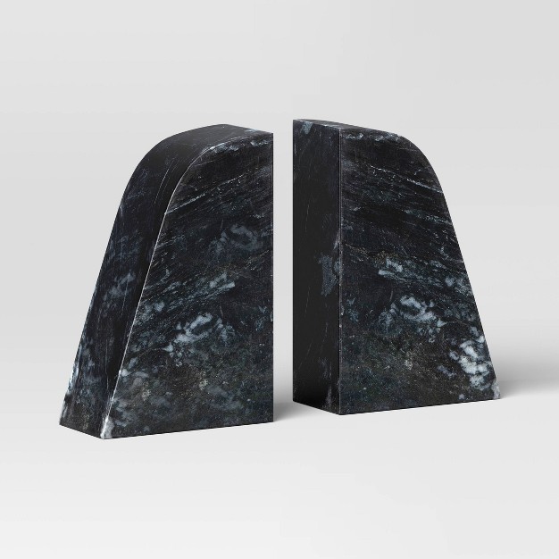 2pc Marble Bookends Black