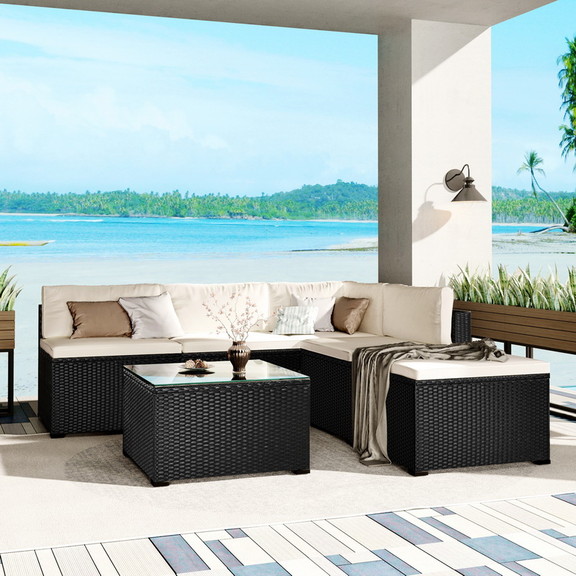 go 6 Piece Outdoor Furniture Set with PE Rattan Wi...