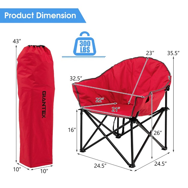 2 Pcs Oversized Folding Padded Camping Moon Saucer Chair Bag Outdoor Fishing Red navy Brown grey