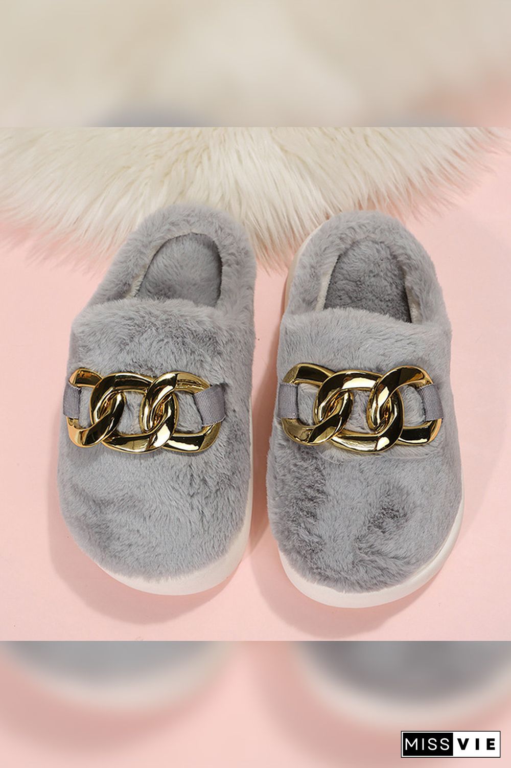 Metal Chain Fluffy Slipper