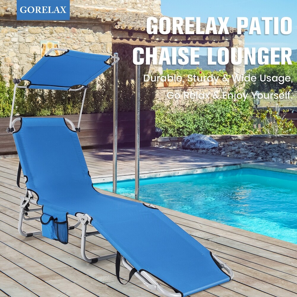 5 Position Adjustable Outdoor Chaise Chair Recliner Chair with Canopy Shade