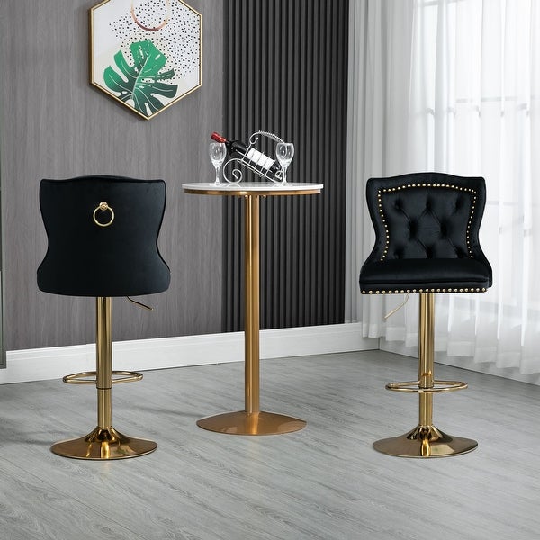 Bar Stools Set of 2 with Back and Footrest Vintage Swivel Velvet Counter Height Chairs with Button Tufted for Kitchen Pub