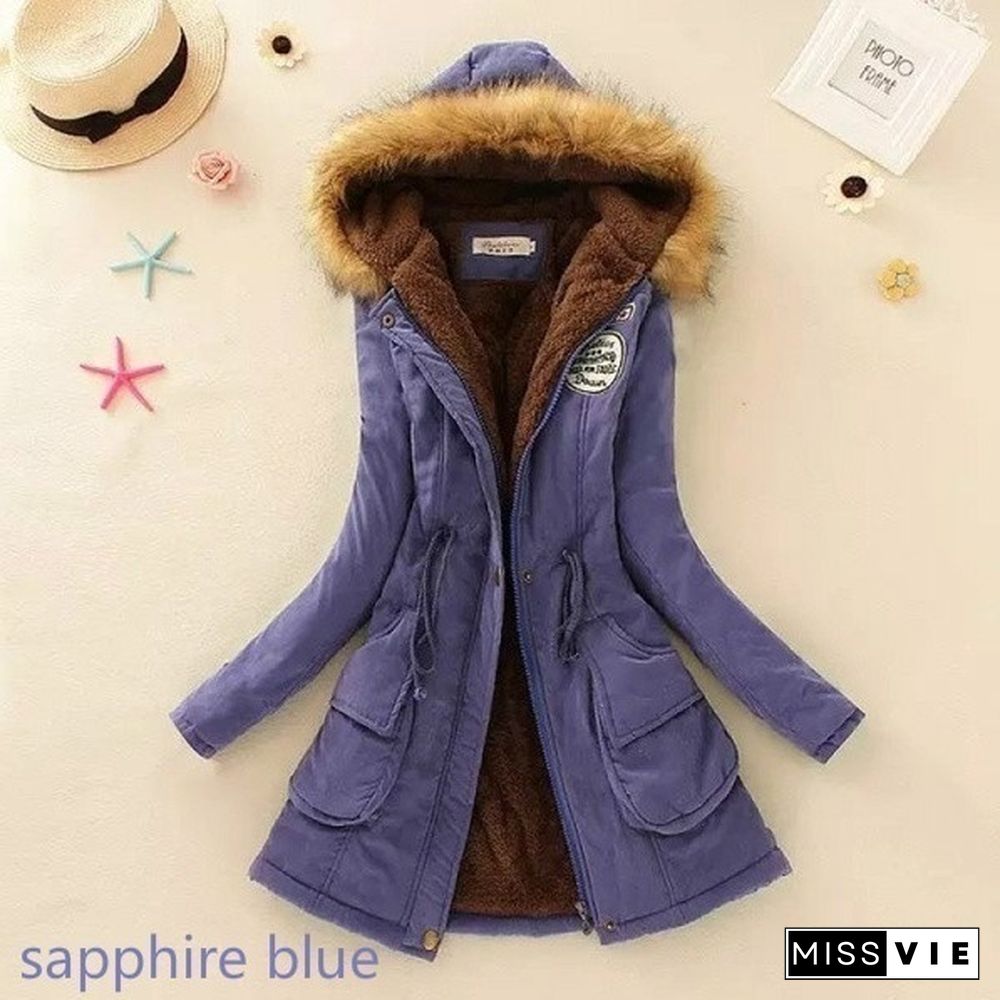 New Arrival Women‘s Fashion Warm Coats Women Jackets Warm Outwear Solid Fur Collar Thick Ladies Plus Size XS-5XL and 11 Colors