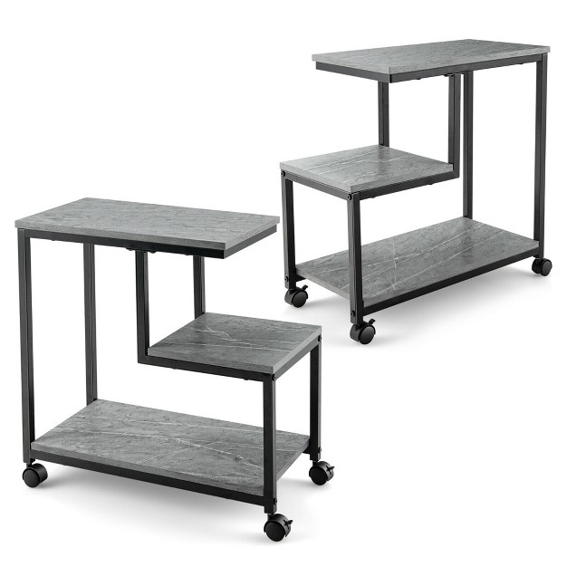 Costway 2 Pcs 3 Tier Side Table W Casters Mobile End Table Storage Living Room Bedroom